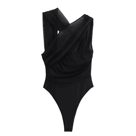 Dam Bodysuit Leopardmönster Rynkade Polyester Slim Fit-1