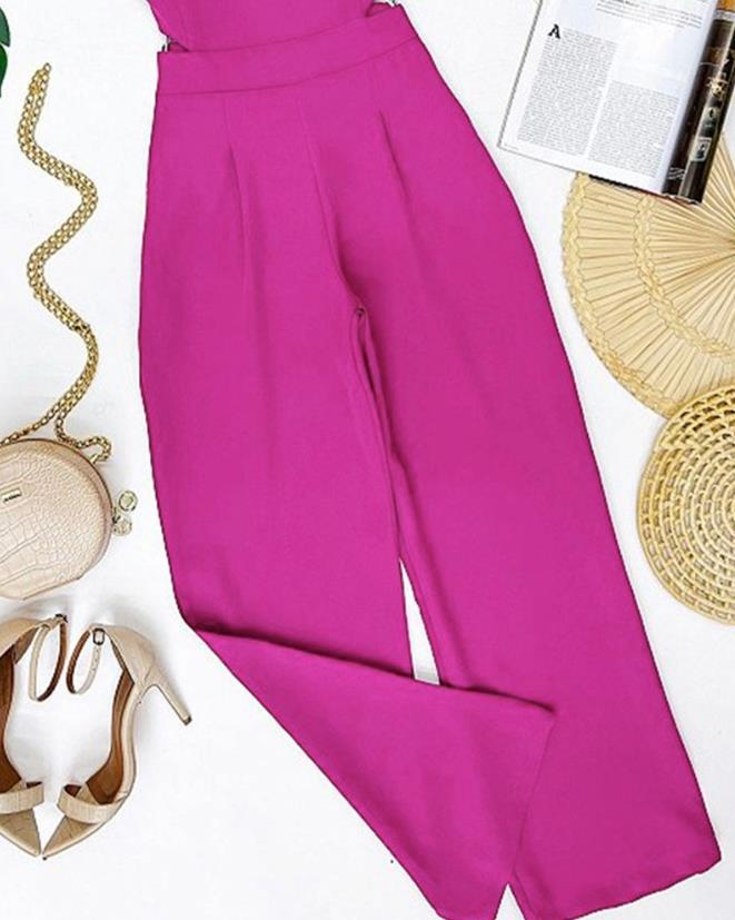 Dam Jumpsuit Monokrom Design Vristlängd Polyester med Kedjeaccenter-2