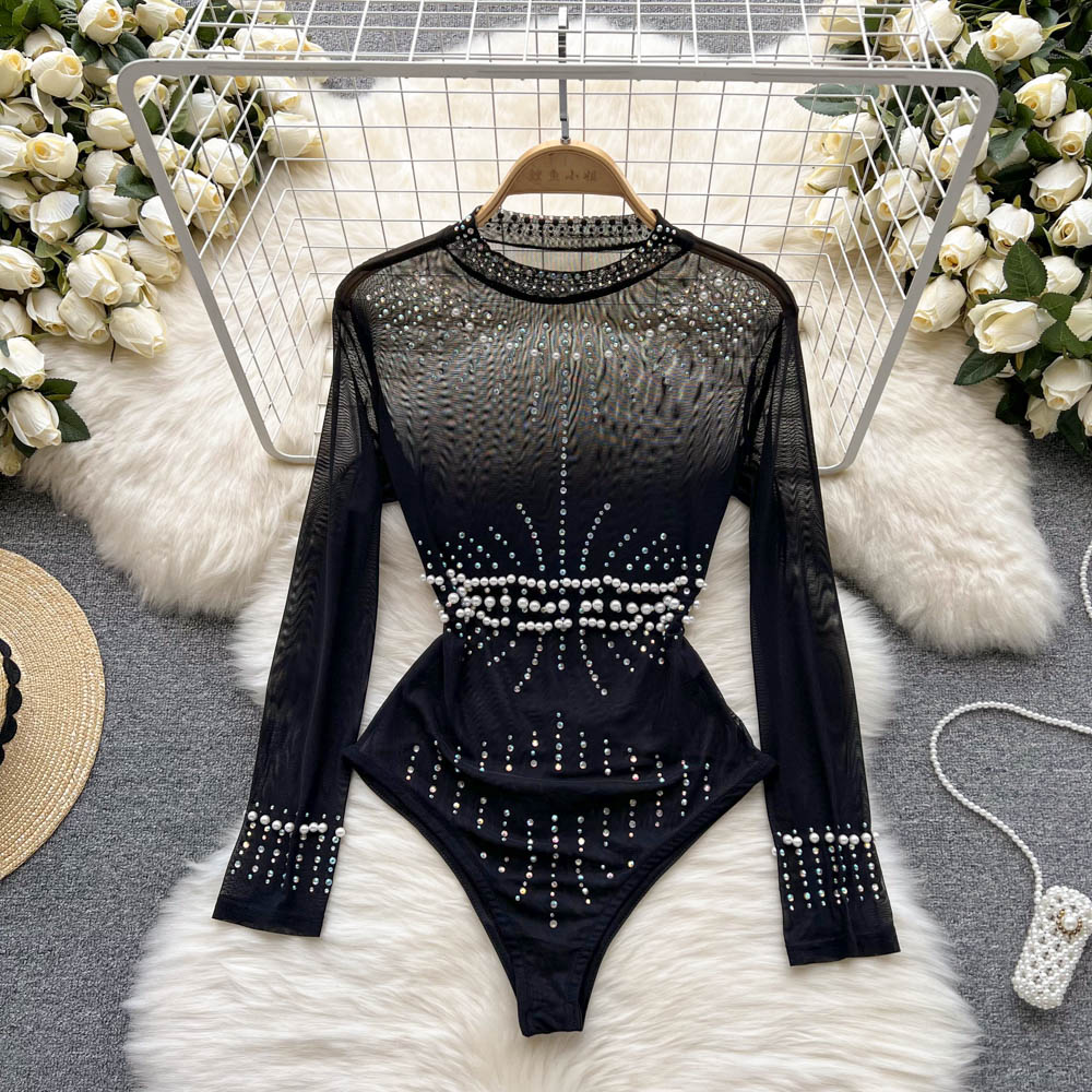 Variant image for Kvinnors Bodysuit Monokrom Polyester Med Rhinestones-1