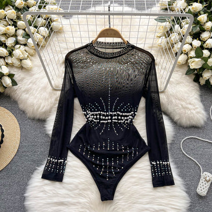 Variant image for Kvinnors Bodysuit Monokrom Polyester Med Rhinestones-1