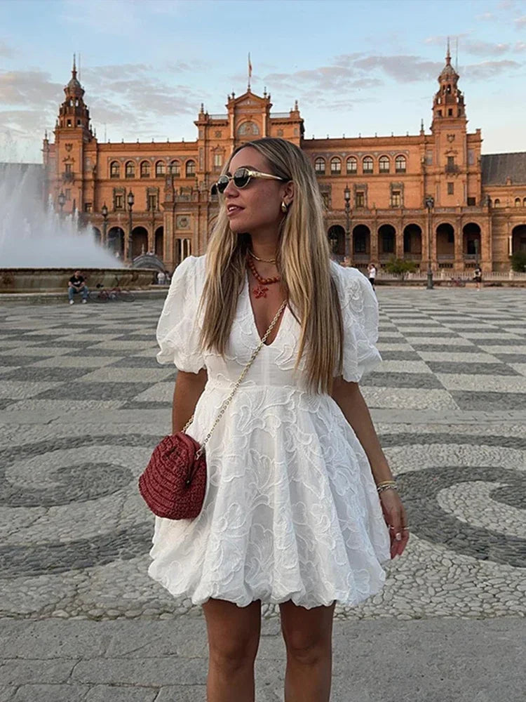 Kvinnors Klänning Broderade Puffärmar Lätt Material-6