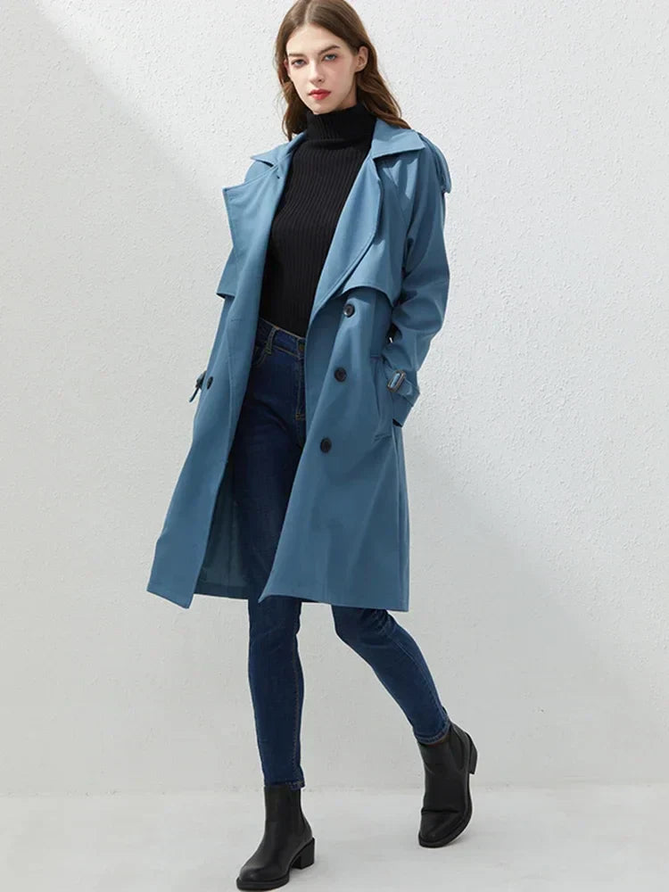 Dam Kappa Dubbelknapp Ullblandning Elegant Vinterkappa-3