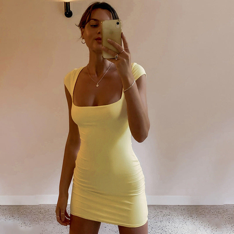 Kvinna Miniklänning Fyrkantig Halsringning Polyester-2