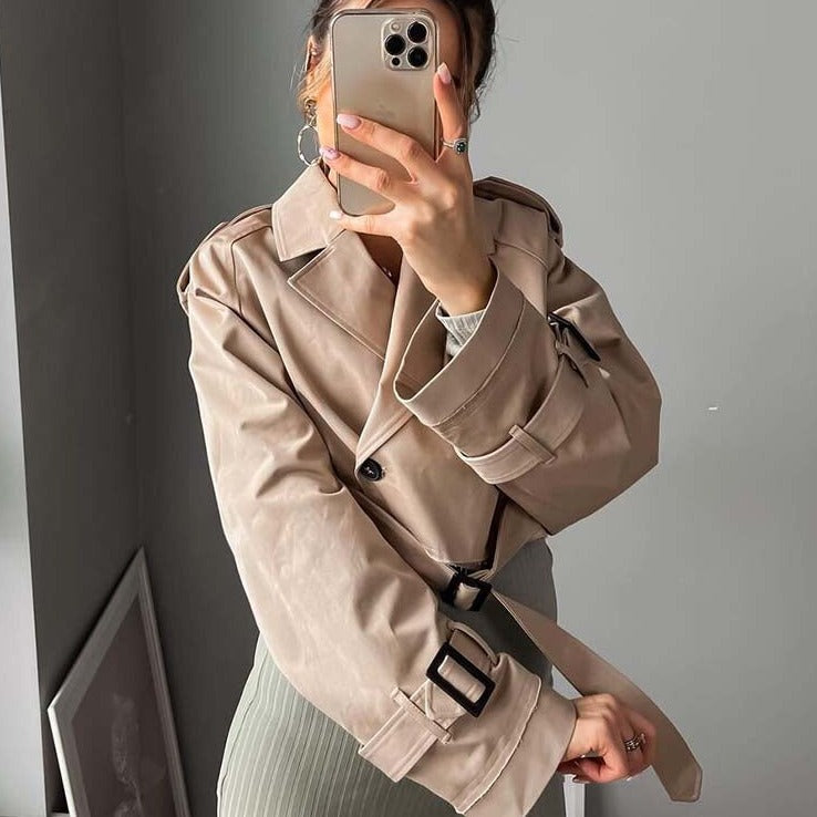 Dam Trenchrock Kort Modern Polyester-5