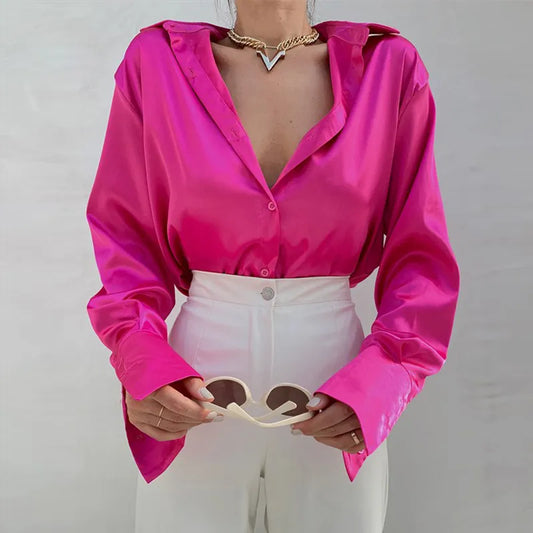 Dam Blus Chiffon med Elegant Knappdetalj i Polyester och Acetat-1