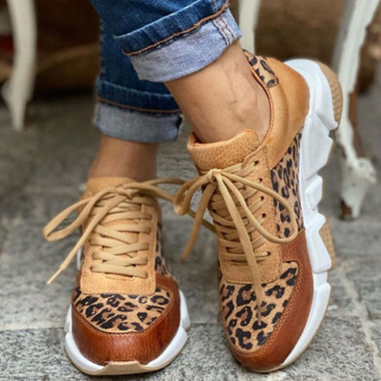 Dam Sneakers Leopardmönster Flexibel Textil Design-2