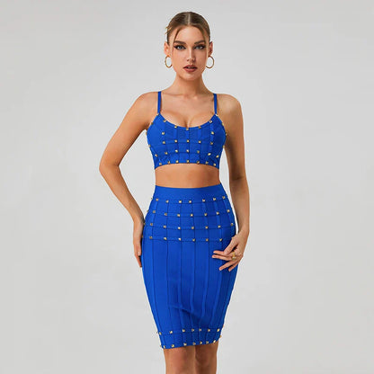 Dam Mini Klänning Stropplös Syntetisk med Dekorativa Nitar-2