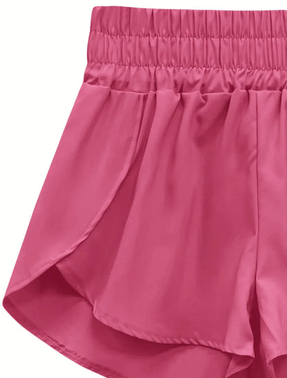 Dam Träningsshorts Hög Midja Lätt Tyg Sportig Design-5