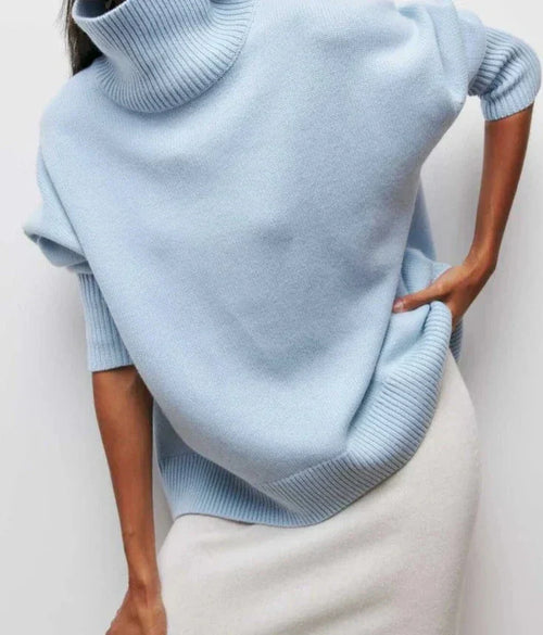 Stickad Dam Tröja Oversized Turtleneck Tjockt Material-1