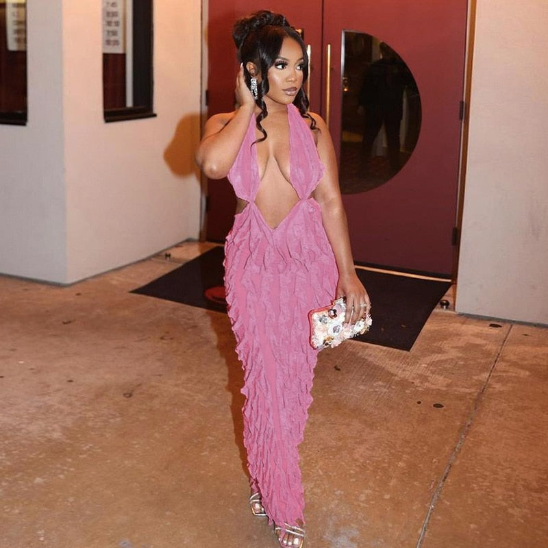 Variant image for Maxiklänning Dam V-ringning i Bomullsblandning med Spaghetti Axelband-4