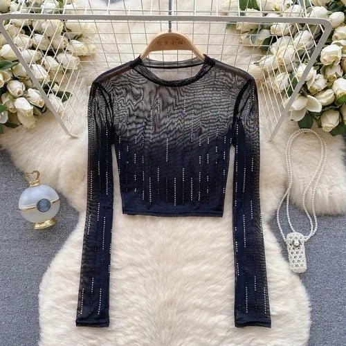 Variant image for Dam Crop Top Långärmad Figurnära Polyester-6