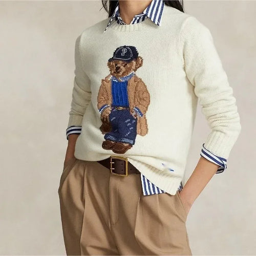 Stickad Dam Tröja Mjuk Ull Klassisk Avslappnad Passform-1