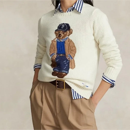 Stickad Dam Tröja Mjuk Ull Klassisk Avslappnad Passform-1