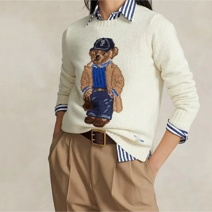 Variant image for Stickad Dam Tröja Mjuk Ull Klassisk Avslappnad Passform-1