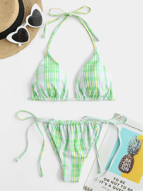 Dam Rutig Topp med Snörning i 100% Bomull-1