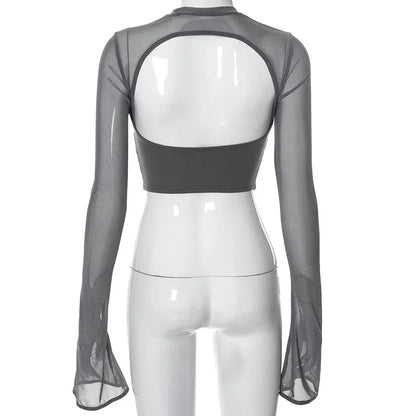 Dam Crop Top Långärmad Bandage Polyester Spandex 3