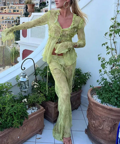 Dam Set Strandkjol Långärmad Topp Lätt Material-6