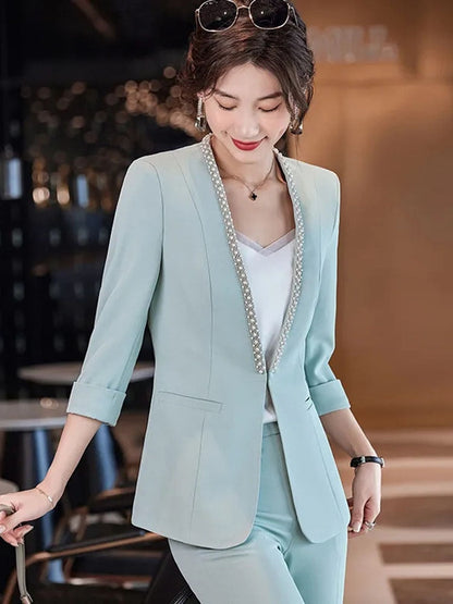 Dam Blazer V-hals Halvlånga Ärmar i Polyester – Tidlös Regular Fit för Kontor och Avslappnade Tillfällen 2