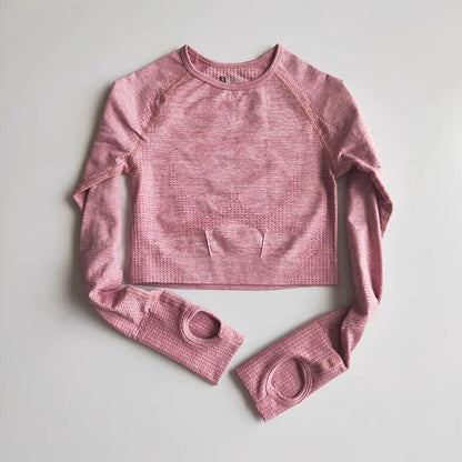 Kvinnors Skördetopp Sömlös Elastisk Material Långa Ärmar-4