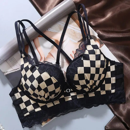 Dam Push-Up BH Trådlös Nylon Caro Mönster-1