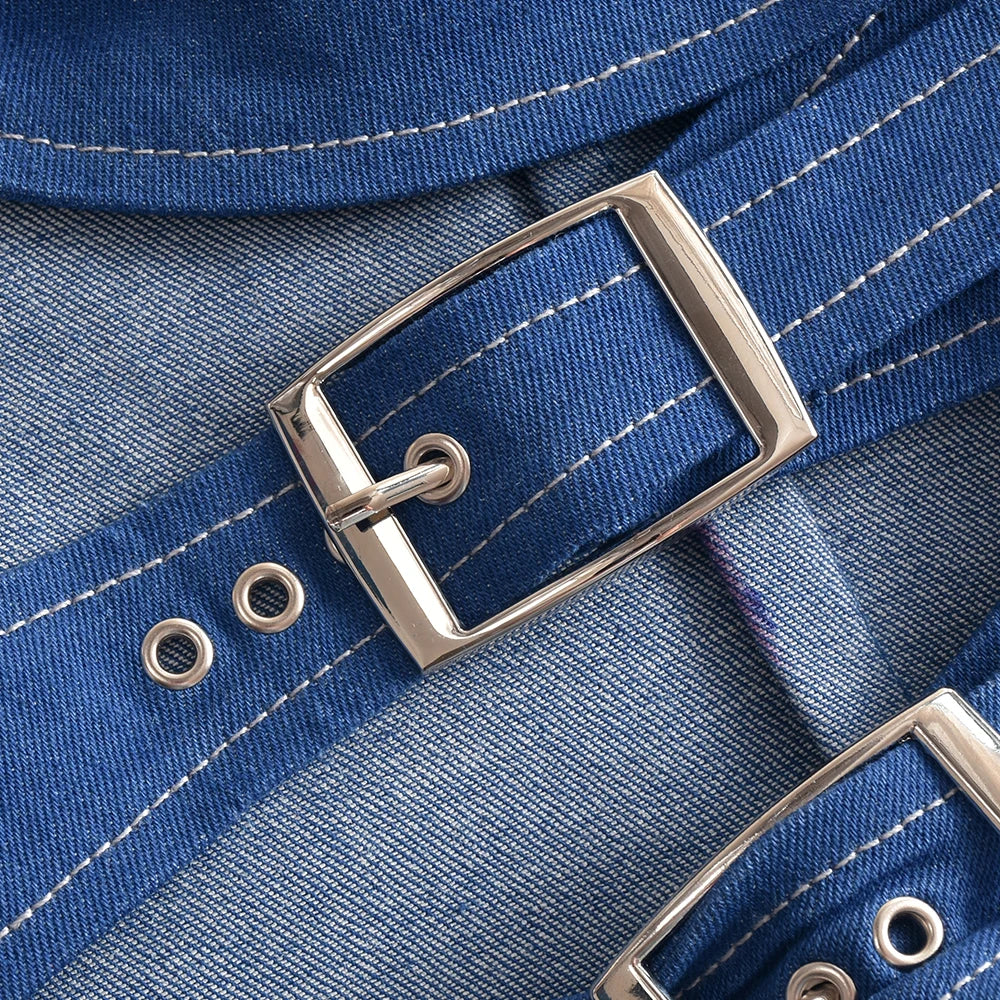 Dam Body Crop Top Denim Förförisk Halsringning-6