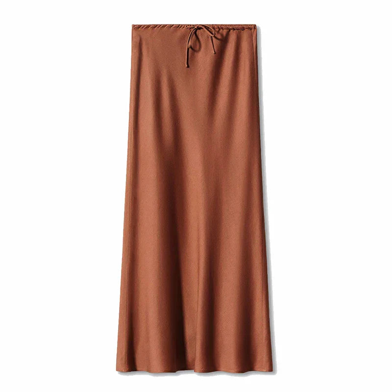 Maxikjol Lång A-linje i Satin med Hög Midja – Elegant och Bekväm Damkjol för Alla Tillfällen 10