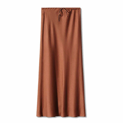 Maxikjol Lång A-linje i Satin med Hög Midja – Elegant och Bekväm Damkjol för Alla Tillfällen 10