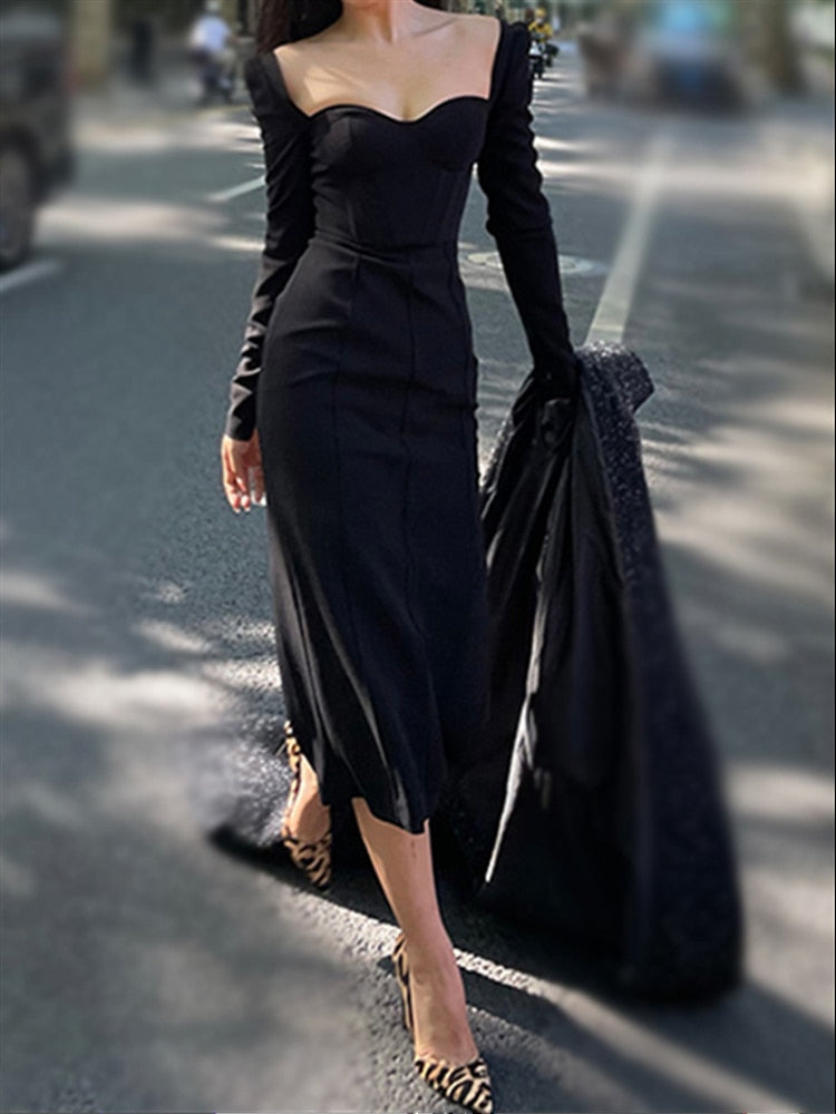 Dam Midi Klänning Fyrkantig Halsringning Bomull Chiffon-4