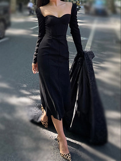 Dam Midi Klänning Fyrkantig Halsringning Bomull Chiffon-4