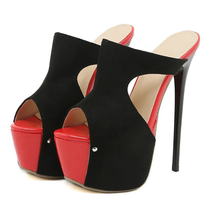 Dam Platåpumpar Flockmaterial Mycket Hög Klack Gummisula-6