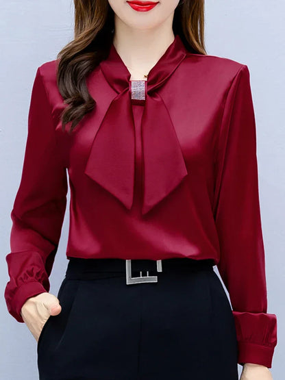Dam Blus med Diamantdesign Lång Ärmar Polyester Acetat-2