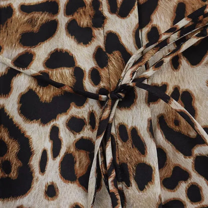 Dam Skjorta Leopardmönster Långa Ärmar Lätt Material-4
