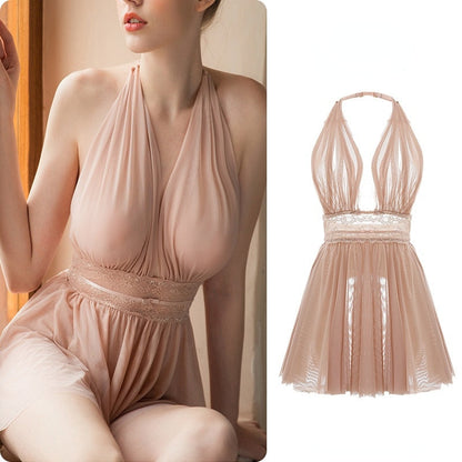 Variant image for Dam Nattklänning Transparent Spets Halterneck Mini-2