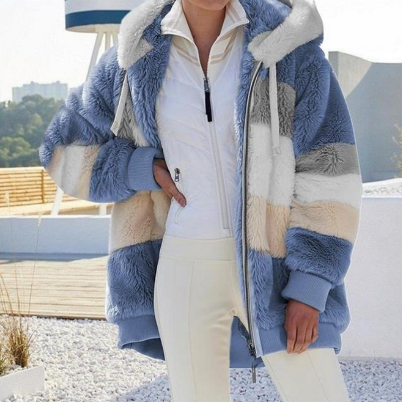 Kvinnors Lapptäcksjacka med Huva Polyester Casual-5