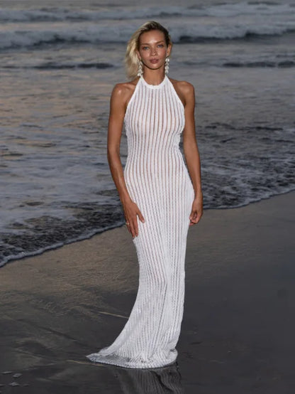 Långklänning Dam Ärmlös Randig Polyester för Fest och Bröllop-5