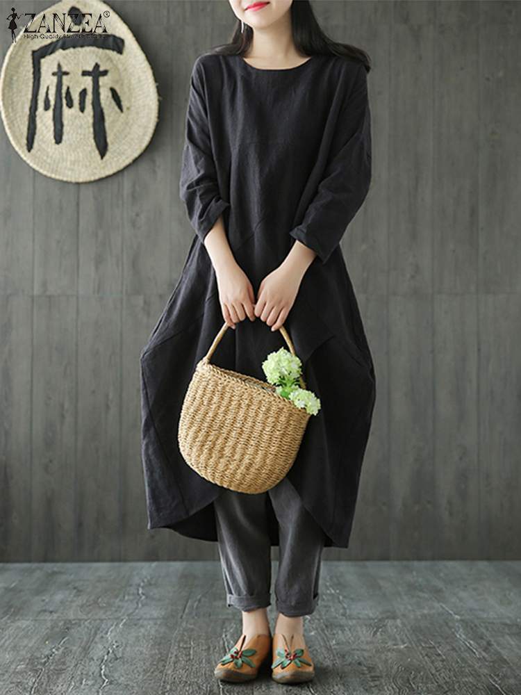Variant image for Maxi Klänning Dam Mjuk Bomull Elegant Lång Klänning-19