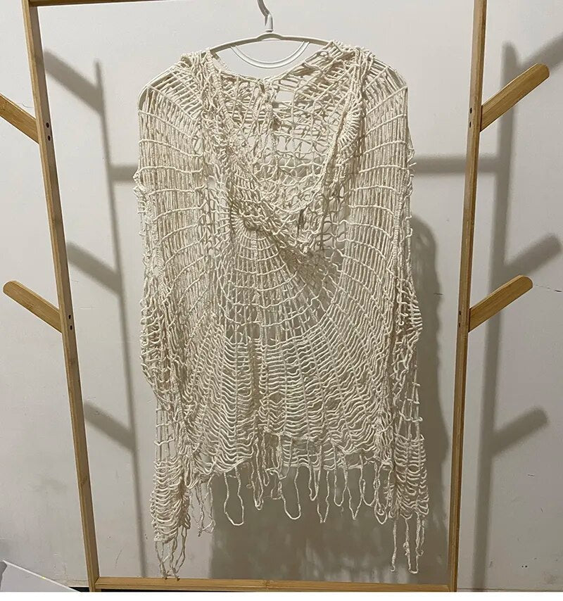 Dam Pullover med Huva Avslappnad Passform Polyester-6