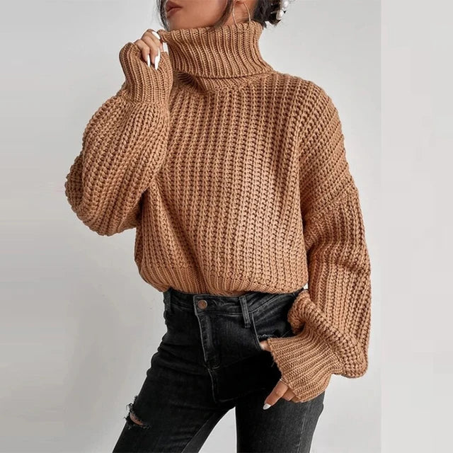 Kvinnors Turtleneck Tröja Avslappnad Stickad Material 1