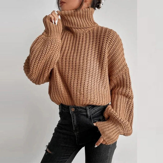 Kvinnors Turtleneck Tröja Avslappnad Stickad Material 1