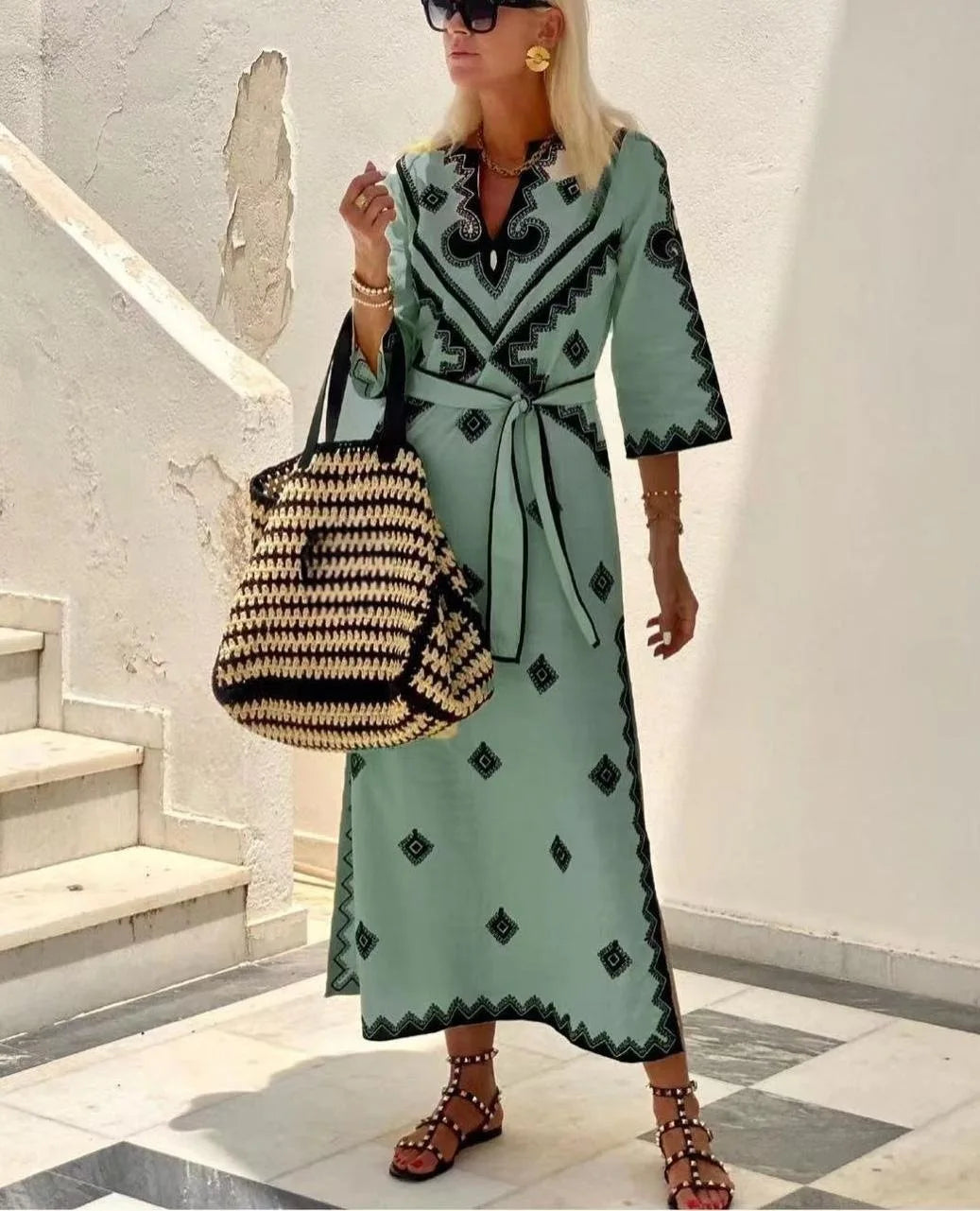 Dam Klänning Löst Klippt med Bälte Polyester Elegant för Hösten-5