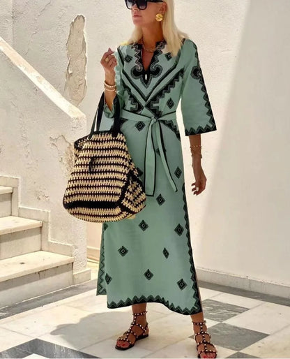 Dam Klänning Löst Klippt med Bälte Polyester Elegant för Hösten-5