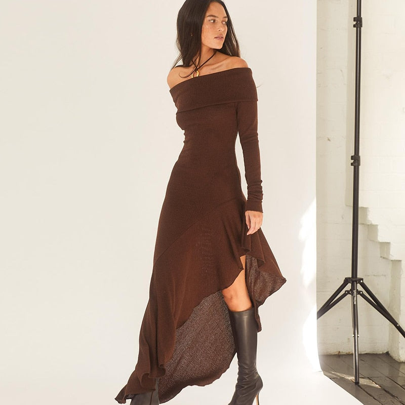 Maxiklänning Dam Asymmetrisk Polyester Lång Ärmar Elegant-4