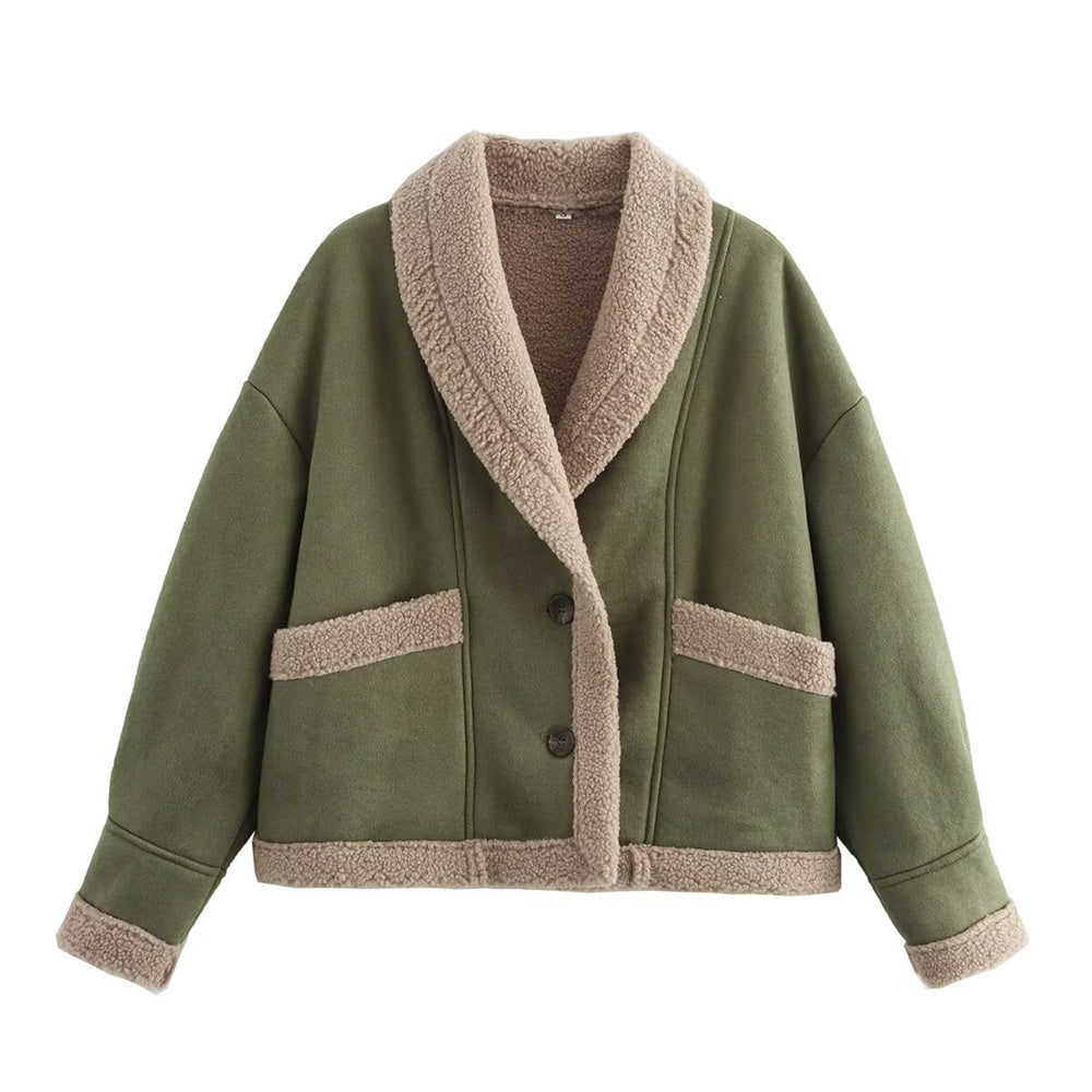 Damjacka Suede Stilren med Fickor för Dam-5