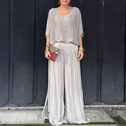 Variant image for Dam Tvådelad Uppsättning Chiffon Topp och Vida Byxor-25
