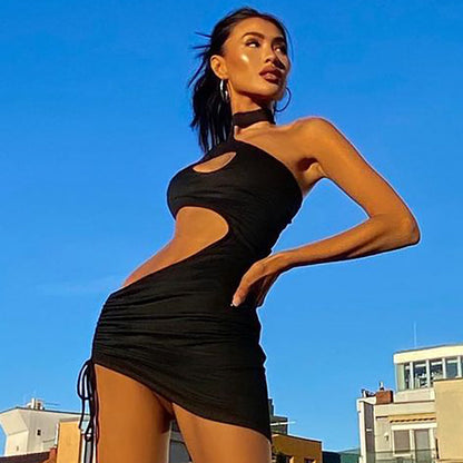 Kvinna Miniklänning Tätt Passande Spandex Ärmlös Rundhalsning-3