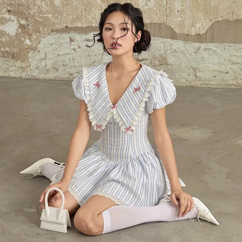 Dam Miniklänning A-linje Vikbar Krage Polyester Spandex 3