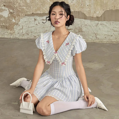 Dam Miniklänning A-linje Vikbar Krage Polyester Spandex 3