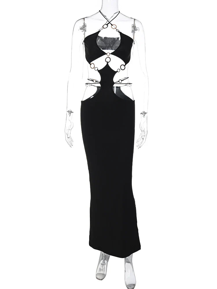 Dam Klänning Maxi Halshållare Elegant Polyester Fina Dam Klänningar-6
