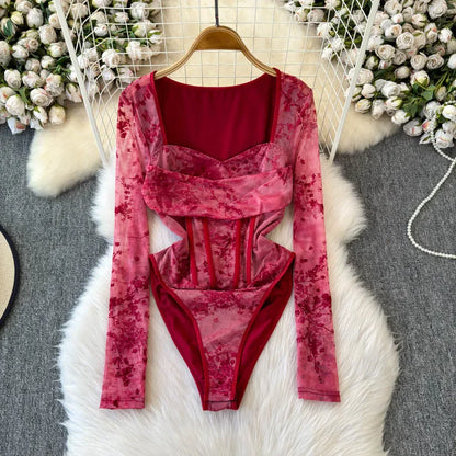 Dam Bodysuit Figursydd Polyester Modern Batikmönster-1