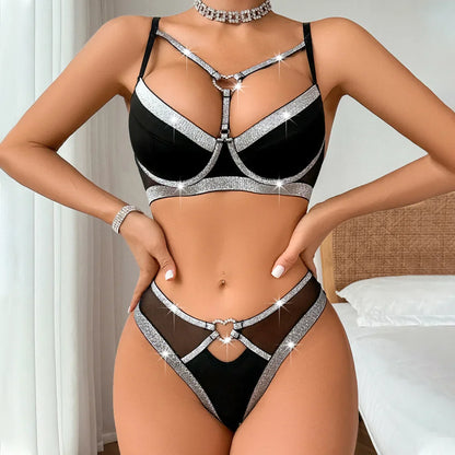 Damunderkläder Set Justerbar Mjuk Polyester med Strassdetalj-3